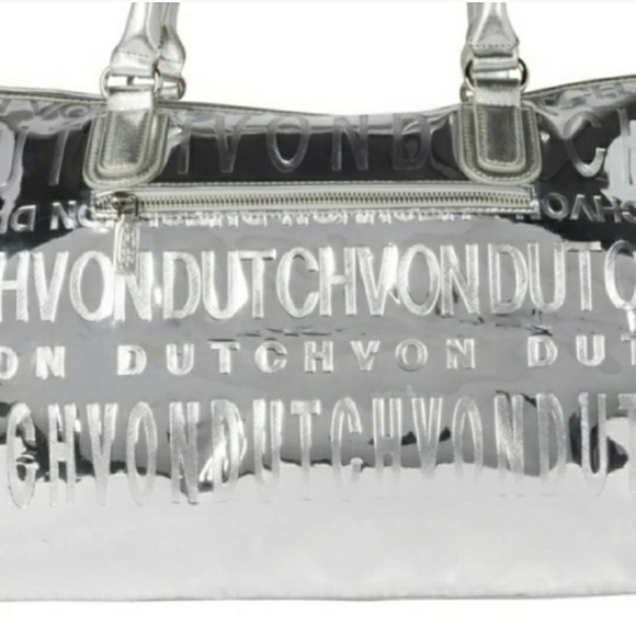 NWT! Von Dutch Metallic Silver Mirrored Weekender Gym Duffel Bag (Retail $379) - Picture 6 of 15